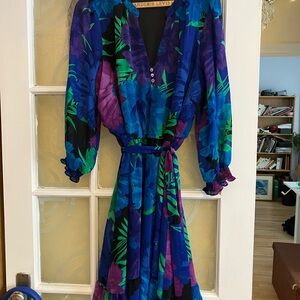 Vibrant Blue & Purple Floral Wrap Dress